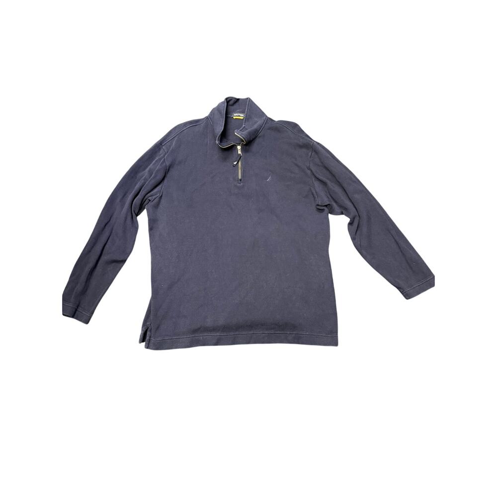 Nautica Men's Navy Blue 1/4 Zip Ribbed Cotton Pullover Sweater Size XL